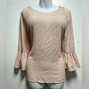 ELLE Pink Blouse With Polka Dots Size 3/4 Ruffled Bell Sleeves